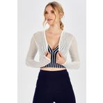 Peraluna BUTTERFLY BOLERO File Örgü Uzun Kol Triko Kadın Bolero Ekru