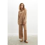 Peraluna DENISE CARDIGAN Polo Yaka Geniş Kesim Pamuk-Yün Kadın Triko Hırka - Camel