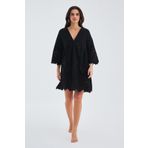 Peraluna HİROMİ DRESS %100 Pamuk 3/4 Kol Diz Hizası Yazlık Kadın Elbise Siyah