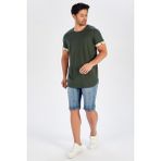 Peraluna Kol Ucu Baskılı Uzun Erkek T-Shirt - Haki