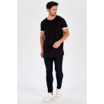 Peraluna Kol Ucu Baskılı Uzun Erkek T-Shirt - Siyah - M