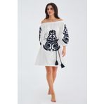 Peraluna MASUMI DRESS %100 Pamuk Diz Hizası Yazlık Kadın Elbise Beyaz/Lacivert