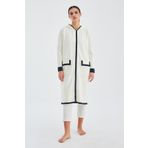 Peraluna NARA LONG CARDİGAN %100 Pamuk Kapüşonlu Kadın Triko Hırka Ekru/Lacivert