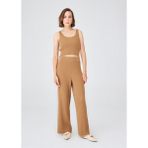 Peraluna Ribana Örgü Kaşmir Karışımlı Krop Fit Kadın Triko Atlet - Camel - S