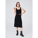 Peraluna Ribana Örgü Kaşmir Karışımlı Krop Fit Kadın Triko Atlet - Siyah - XL