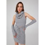 Peraluna Saç Örgü Desenli Kadın Triko Etek Gri Melanj - L - XL