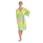 Peraluna SAKURA Çan Kollu Viskonlu Yazlık Kadın Triko Kimono Lime Melanj
