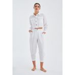 Peraluna Sandal Gömlek Bol Kesim Cepli Yazlık Crop Kadın Gömlek Beyaz - L - XL