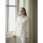 Peraluna Styleboom x Peraluna Katherıne Blazer Çelik Örgü Klasik Kesim Düğmeli Blazer Kadın Triko Ceket - Ekru - XL