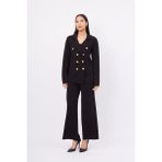 Peraluna Styleboom x Peraluna Katherıne Blazer Çelik Örgü Klasik Kesim Düğmeli Blazer Kadın Triko Ceket - Siyah