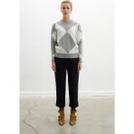 Peraluna Styleboom X Peraluna OXFORD PULLOVER Bisiklet Yaka Baklava Desen Kadın Triko Kazak - Gri Melanj