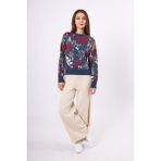 Peraluna Sweet Dreams Çiçek Jakarlı Kadın Triko Kazak - Indigo Multi - İndigo - L - XL