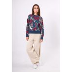 Peraluna Sweet Dreams Çiçek Jakarlı Kadın Triko Kazak - Indigo Multi