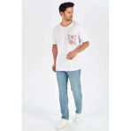 Peraluna Tek Cepli Düz Kesim Uzun Erkek T-Shirt - Beyaz