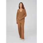 Peraluna V Yaka Bol Kesim Kaşmir Karışım Kadın Triko Kazak Camel - XL