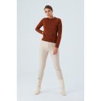 Peraluna Vanessa Pullover Merino Yünlü Yanları Yırtmaçlı Ince Kadın Triko Kazak Kahve - XL