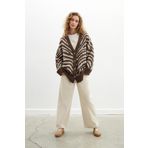 Peraluna ZEBRA CARDIGAN V Yaka Zebra Desen Organik Pamuk-Yün Karışım Geniş Kesim Kadın Triko Hırka - Kahve