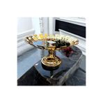 Peramari Dekoratif Krom Cam Mermer Desenli Yuvarlak Meyve Sunum Tepsisi Gold 1 Sarı 30 x 22
