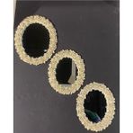 Peramari Dekoratif Polyester Üçlü Otantik Çiçek Desenli Ayna Takımı Krem Gold Eskitme - Krem - Gold