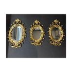 Peramari Dekoratif Üçlü Antik Ayna Takımı Poliresin Oval Tasarım Gold Renk - Altın