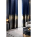 Perde Pendik Fon Pano Enza Desen Lacivert Gold Gri Tüm Tül Perdelere Uygun Sık Pile Tek Kanat,Lacivert 80 X 280