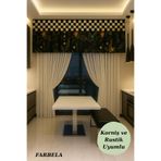perde plus Siyah Çiçek Desenli Dekoratif Farbela, Kısa Modern Valans Perde Rustik & Korniş Uyumlu, Ekoseli