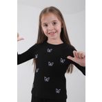 Perendi %100 Pamuklu Minik Kelebek Nakışlı Kız Çocuk Sweatshirt Siyah