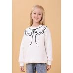 Perendi Kız Çocuk Bisiklet Yaka Baskılı Şardonlu Kışlık Sweatshirt - Ekru