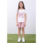 Perendi Kız Çocuk Leopar Desenli Fiyonk Baskılı Şortlu Takım - Ekru - Pembe - 10 - 11 Yaş