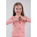 Perendi Pamuklu Minik Kalp Nakışlı Kız Çocuk Sweatshirt Somon - 3 - 4 Yaş