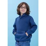 Perendi Unisex Kapüşonlu Kışlık Sweatshirt Indigo Renkli Şardonlu Uzun Kollu Tasarım - İndigo