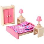 Perfeclan Dollhouse Minyatür Mobilya Ahşap Yatak Odası Yatak Masa Lambası Dolap Oyuncak Seti Gül Kırmızı (Yurt Dışından) - Renkli