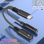 Pergyi 2ın1 Tip C 3.5mm Jack Kulaklık USB 3.0 Tip C Otg Adaptörü Macbookpro Xiaomi Huawei Tip-C Şarj Kablosu Dönüştürücü (Yurt Dışından) - Renkli - 1 m