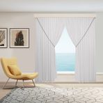 Perhal Gümüş Çelik Çizgili Etekleri Kurşunlu 1-3 Sık Pile Kruvaze Tül Perde - 525 x 250 cm