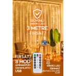 Peri LED 3x3 Metre 8 Fonksiyonlu Peri LED Işık Saçak LED Işık LED Yılbaşı Işığı Süsü Kumandalı USB - 3000K - Günışığ
