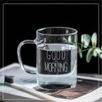Peri Store 2 Adet Cam Kupa Kulplu Bardak Büyük Boy Good Morning Borosilikat Dayanıklı Cam Kupa 450 ml - 0 - Siyah - Option-1