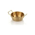 Peri Store Amberhaus Renk Paslanmaz Çelik Mini Sahan ve Sunumluk - Kulplu Metal Kahvaltılık, Sosluk ve Meze Tabağı - Mat Altın Görünümlü Servis Tavası (10 Cm) - Option-1 - Var