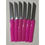 Peri Store Meyve Sebze Bıçağı 6 Adet Simli Desen (Tırtıklı) - Pembe