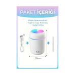 Peri Store Mini Hava Nemlendirici 300ML Rgb Işıklı Type-C Buhar Makinesi Sessiz Ortam Nemlendirici Aroma Difüzörü Beyaz