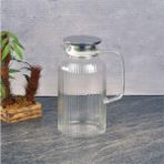Peri Store Silikon Fitilli Borosilikat Cam Sürahi (2000 Ml) - Metal Kapaklı, Dayanıklı, Süzgeçli Şeffaf Buzlu Çay ve Limonata Karafı - 1BW-Beyaz - --