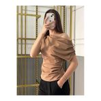 peri tower Drape/Büzgü Detaylı Dökümlü Asimetrik Yaka Örme Krep Kumaş Bluz 0028