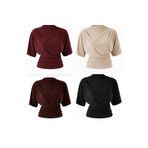 peri tower Kadın 4 Lü Avantaj Paket Bordo,Siyah,Bej,Kahverengi Vücuda Oturan Kayık Yaka Yarasa Kol Bluz 0067