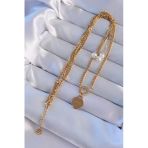 Periboia 316L Çelik Gold Renk Çift Zincir İnci Detayı Love Kalp Kolye - Tj-Bko8939