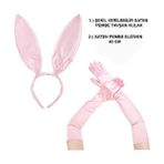 Periboia Saten Kaplama Soft Pembe Eldiven ve Tavşan Kulak 2'li Set - Standart - Renkli