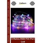 #Periled Renkli Dekoratif Bakır Tel Işıklandırma Yılbaşı Süsleme 3 Metre Rgb Pilli Peri Led