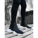 Perilice Store Periliçekeçe BA0444 Bağcıksız Rahat Yüksek Taban Siyah Beyaz Taban Erkek Spor Yarım Bilek Bot - 42