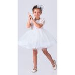 Perinin Dolabı Balerin Model Pullu Kız Çocuk Elbise - 6 - 7 Yaş - Beyaz