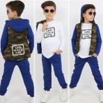 Perinin Dolabı Cute Boys Kamuflaj Eşofman Takımı - 2 - 3 Yaş - Saks - Kamuflaj