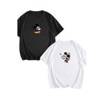 PERISENSE Unisex Kadın Erkek Mickey Mouse Baskılı Sevgili Çift Kombini Oversize T-shirt 2'li Set
