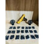 PeriYedi Gold Renk Boncuklu Oyuncak Tabanca 1 Adet + 2 adet hedef 9 cm Siyah + 21 Paket Boncuk
